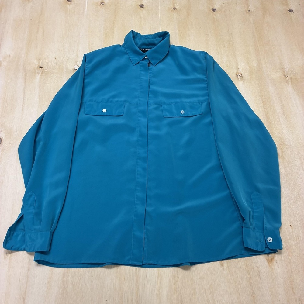 Vintage I.B. Diffusion Blouse Womens 10 Blue Collared Button Front Long Sleeve